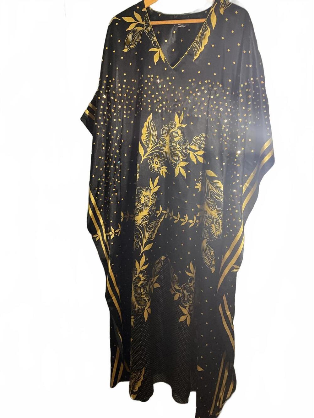 Ashro Black and Gold Floral Women's Maxi Kaftan with beading and sequins - Picture 1 of 9